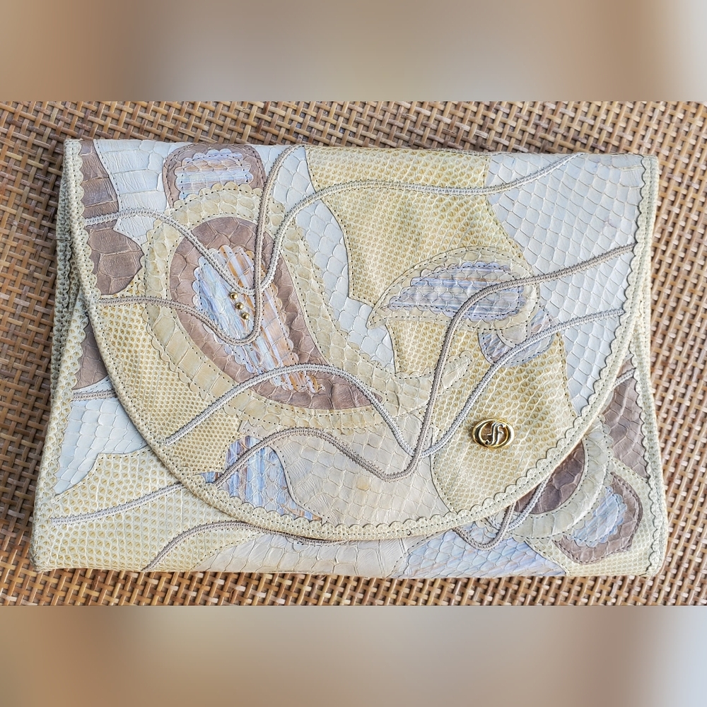 Neutral Patchwork Leather Clutch Wristlet